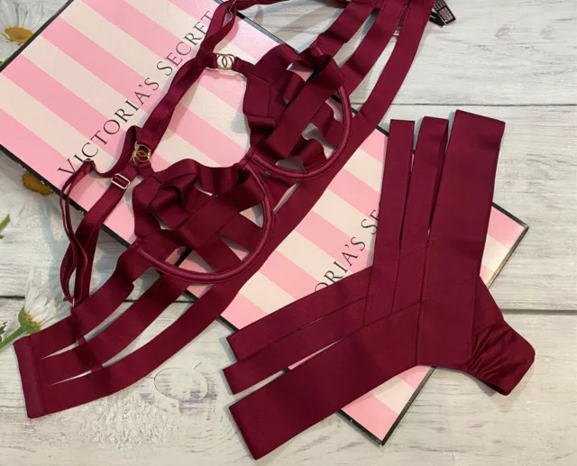 Victoria's Secret Luxe Lingerie Banded Strappy Demi Bra 3Pc Set bra+Cheeky+Belt