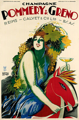 French Champagne Pommery & Greno 1930 Vintage Art Deco Giclee Canvas Print 20X30