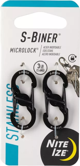 Nite IZE S-Biner Micro Lock Mini Edelstahl Karabiner, Schwarz, 2 Stück