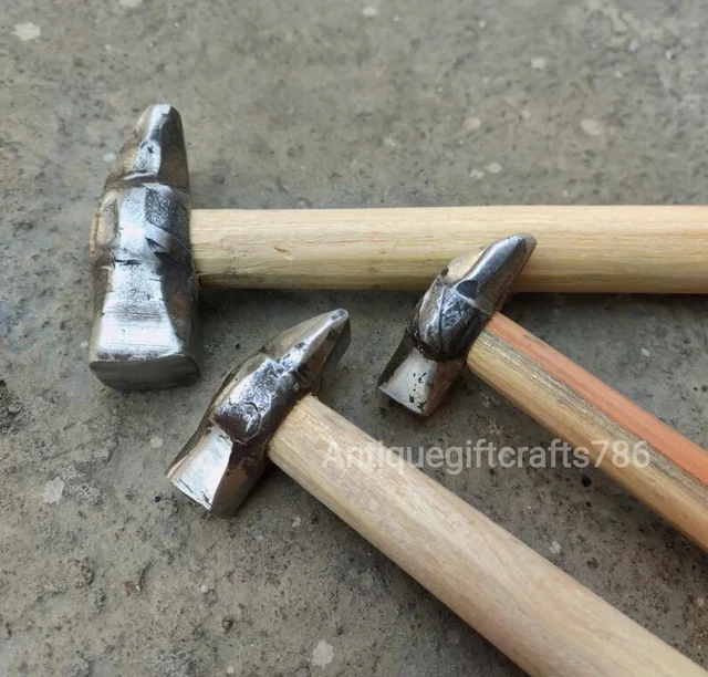 Set of 3 Black Iron Hammer Blacksmith Wooden Handle Heavy Duty