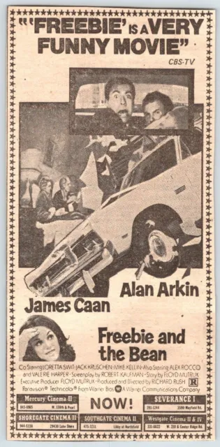 1975 FREEBIE AND THE BEAN MOVIE AD Vintage 3.5"X7" Newspaper Clipping EBS15
