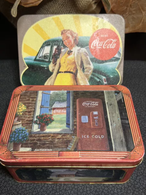 Two Vintage Red Coca-Cola Trunk Style Cake, Cookie, Candy, Snack Tins