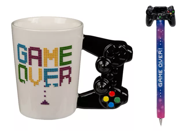 Gamer Set - Tasse mit Controller-Griff und Kugelschreiber Game Over im Set