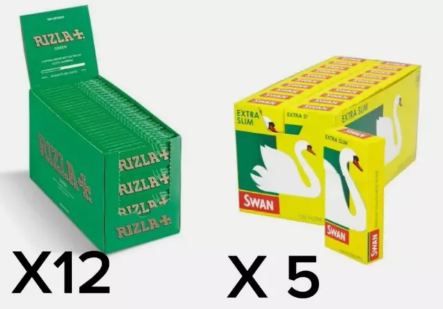 600 Rizla Green Cigarette Rolling Papers and 600 Swan Extra Slim Filter Tips