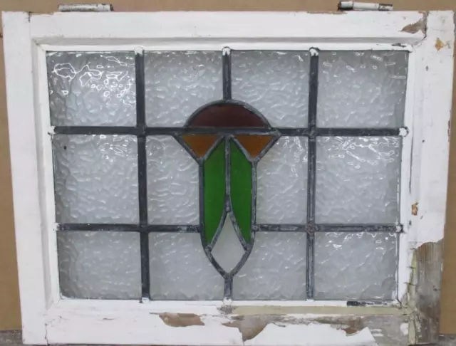 OLD ENGLISH LEADED STAINED GLASS WINDOW Cute Abstract 21.5" x 16.75"