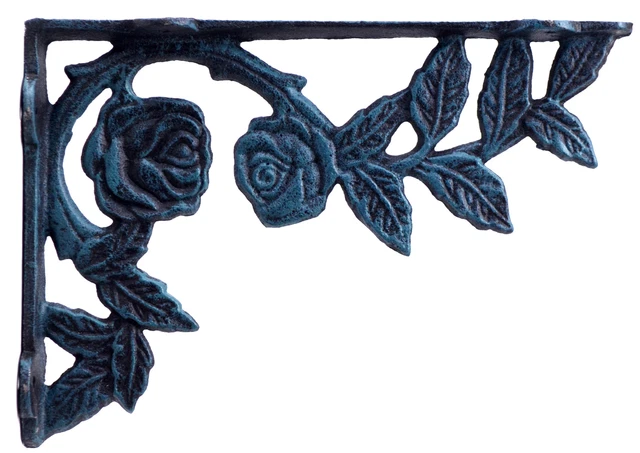 Rose Bush Wall Shelf Bracket Verdigris Cast Iron Brace DIY Custom Shelves 8.75"
