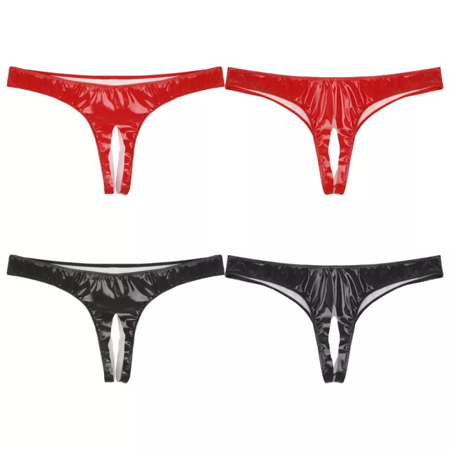 Mutane uomo wetlook slip passo aperto perizoma biancheria bella hotpant mutandine 3