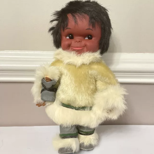 1960s REGAL INUIT Eskimo Doll-Real Leather & Fur. Outfit & Baby Doll-CANADA-EUC