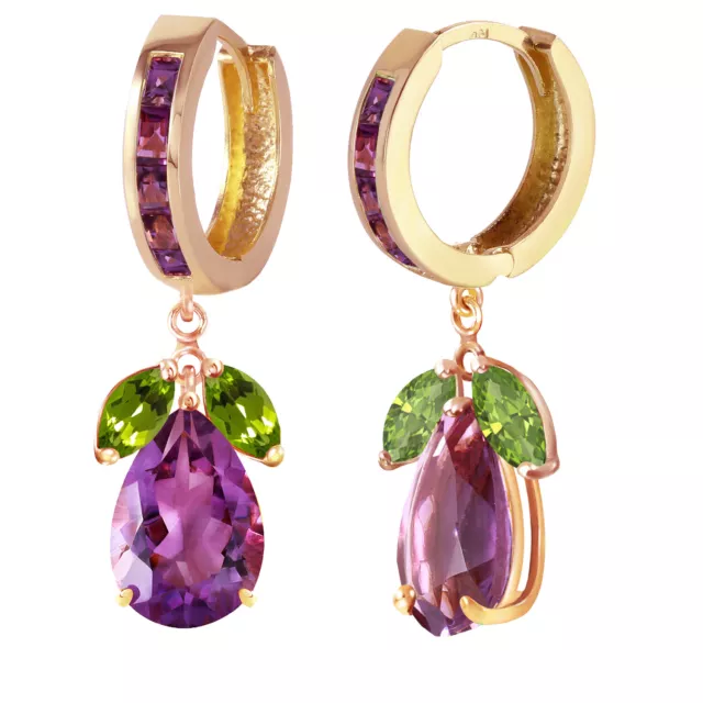 14K. GOLD HUGGIE EARRING WITH PERIDOTS & AMETHYSTS (Yellow Gold)