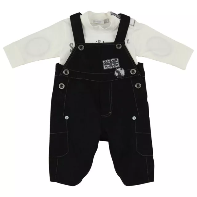 ABSORBA Baby Boy 2pc Black voyage dungaree & ecru long sleeve polo neck top 3,9m