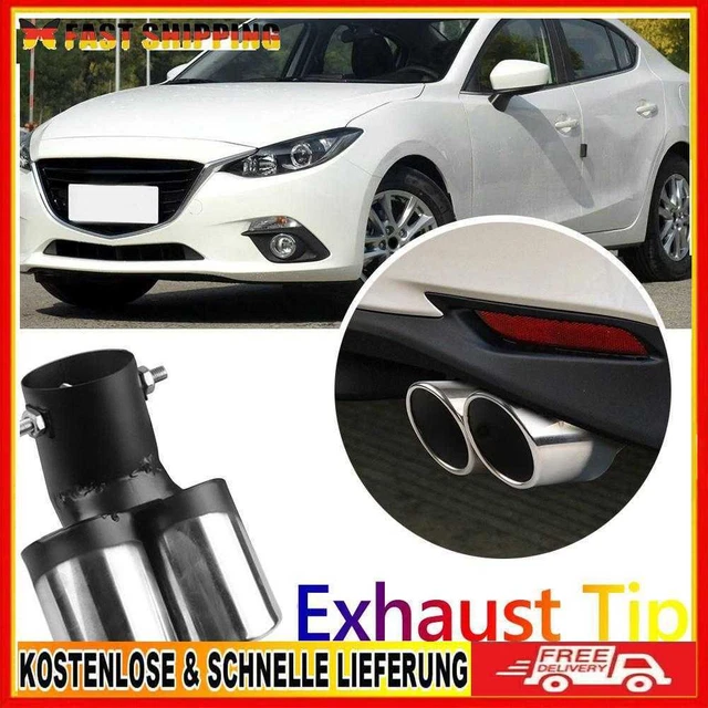 Universal Car Exhaust Tip Rolled Edge 1 to 2 Auto Muffler Silencer Black+Silver