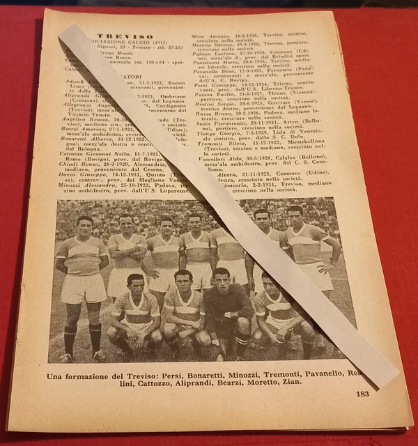 TREVISO VENEZIA SQUADRE foglio tratto da almanacco calcio RIZZOLI 1951