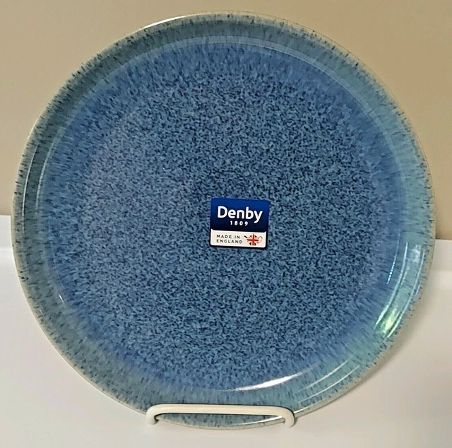 Denby England Bright Blue Speckle Stoneware Dinner Coupe Plate 10 inch NEW