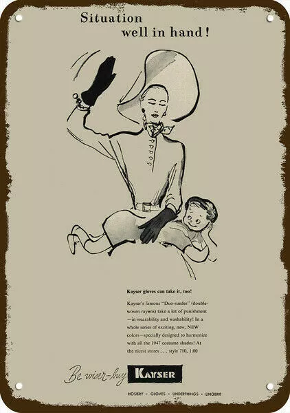 1947 MOM SPANKS SON Woman Spank Boy KAYSER VntLook DECORATIVE REPLICA METAL SIGN