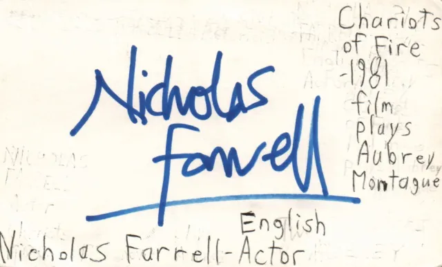 Nicholas Farrell English Actor Chariots Fire Movie Autographed Signed Index Card