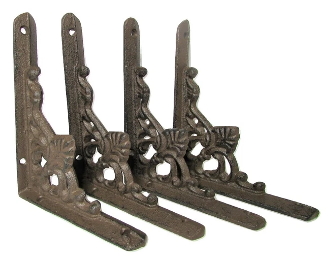 New Set of 4 Palmette Leaf Cast Iron Shelf Brackets 5" x 4.25"   Antique-Style