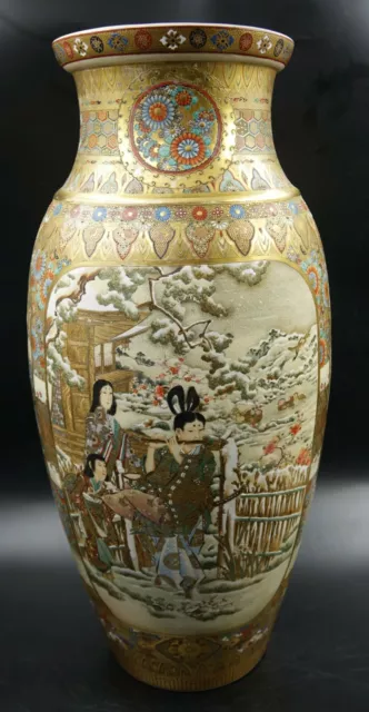 UNIQUE Japanese Satsuma Meiji Period Vase Samurai Warriors in Winter Landscape 3