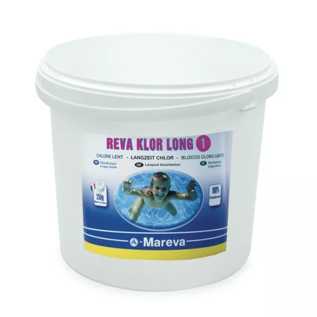 Reva Klor Long 1 Secchio 10kg Tricloro Cloro 90 Pastiglie x Disinfezione Piscina