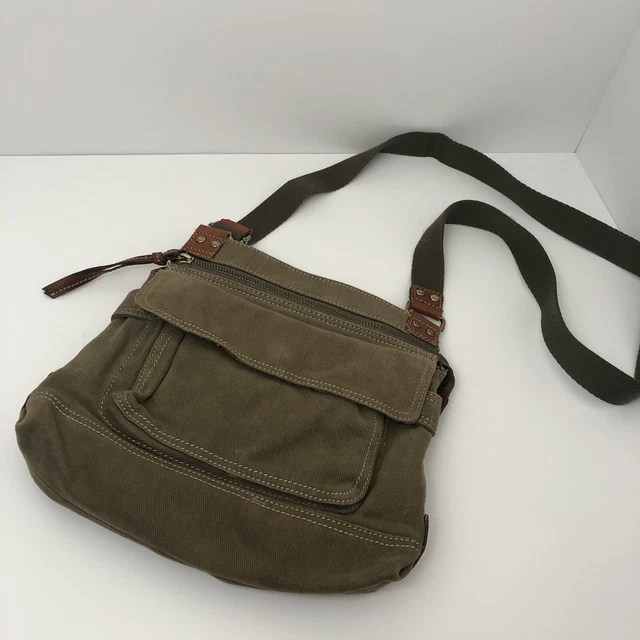 Fossil Genuine Boho Shoulder Bag Green Canvas Brown Leather Paisley Fabric Fossil Genuine Boho Shoulder Bag Green Canvas Brown Leather Paisley Fabric