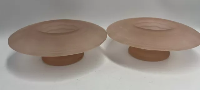 1930s Art Deco Pair of Bagley Pink Frosted Glass Elf #3010 Pattern Posy Bowls