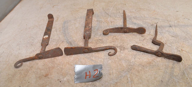 4 Antique Primitive forged latch lock hook barn shed gate door hardware lot H2