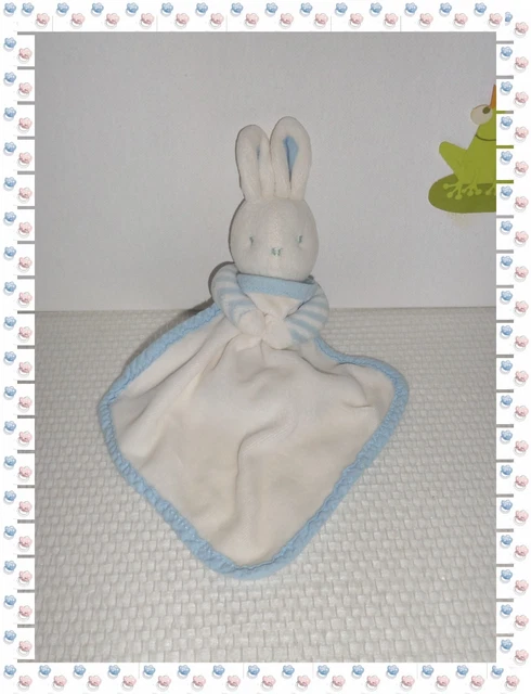 U - Doudou Peluche Lapin Blanc Bleu Mouchoir  Klorane