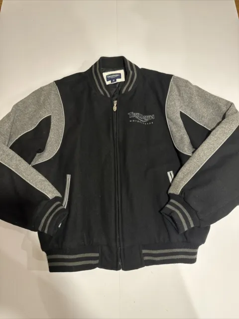 Triumph Motorcycles Bomber Varsity Jacket Mens Medium Embroidered Big Logo Wool