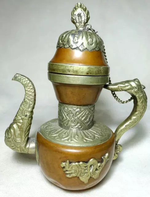 Tibetan Buddhist Tea Pot Vintage Mid 20th Century Ceremonial Dragon Ewer ~