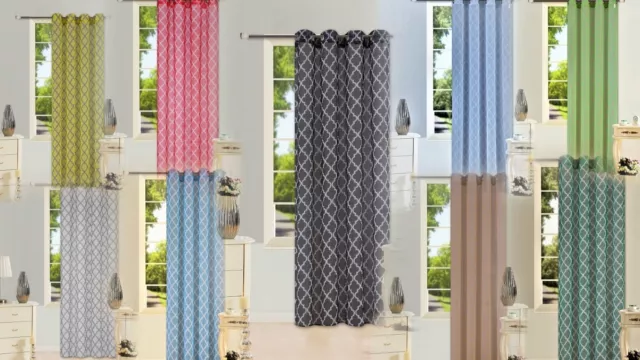 2Pc Geometric 2 Color Printed Voile Sheer 8 Grommets Window Curtain Panels S38