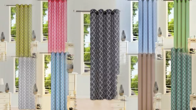 2Pc Geometric Printed Voile Sheer Grommets Window Curtain S38 In 108 " Long