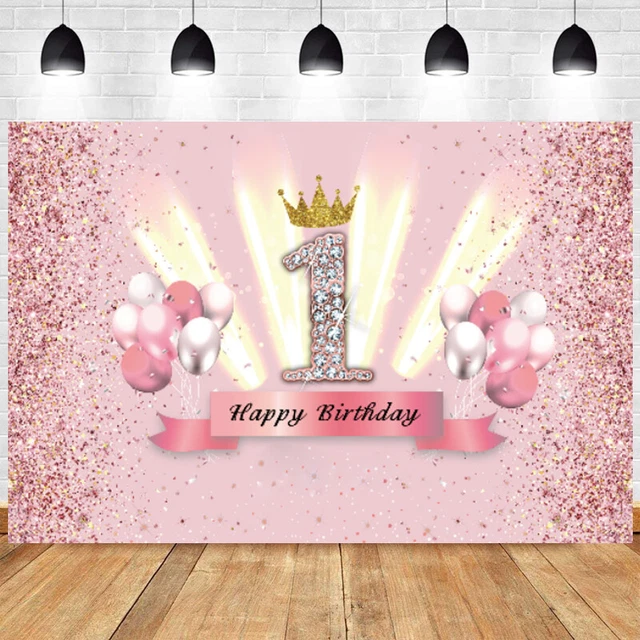 Princess 1st Birthday Decorations Set - Milestone Photo Banner & Cake Topper, Prestrung Pink & Gold