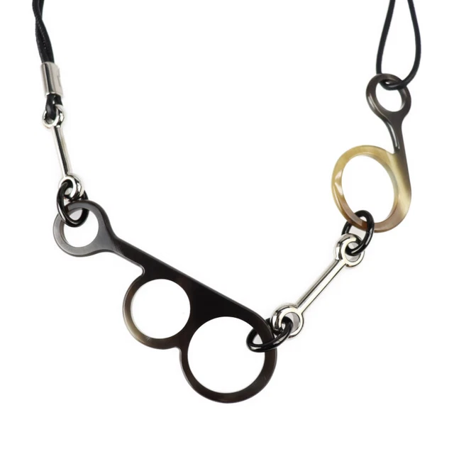 Hermes Rhapsody Necklace Buffalo Horn Vo Swift Brown Black Silver Hardware Genui