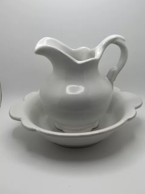 Frankoma Glazed Pottery Pitcher 30a and Bowl 30b White Vintage