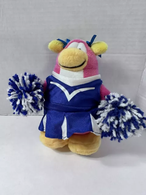 Disney Club Penguin Doll Pink Cheerleader Pom Poms Plush Toy 8" Bird Stuffed Toy