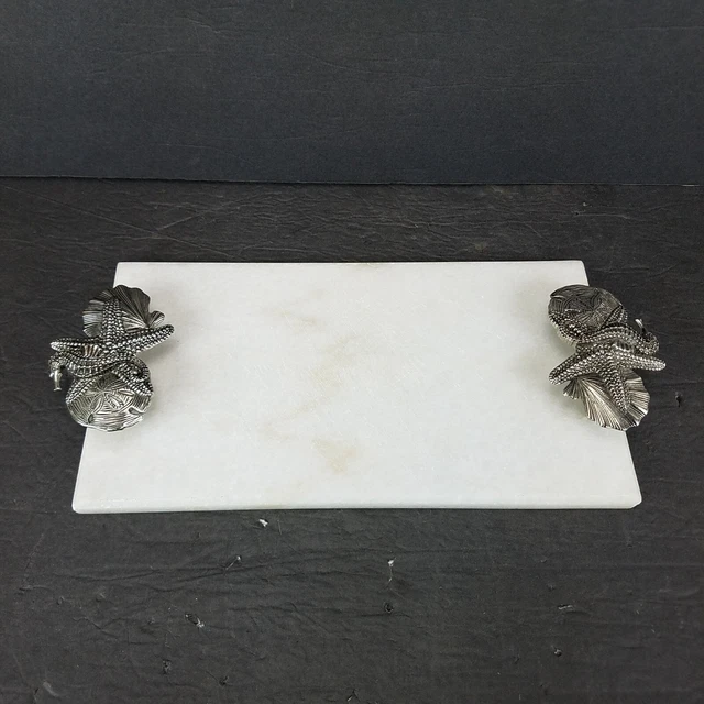 Genuine Marble Stone Cheese Board Tray 13x7" Sea Life Handles Horse Starfish