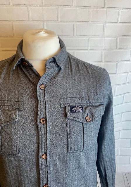 Camicia Superdry grigio medio vestibilità regolare polsino con bottoni