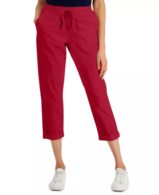 MSRP $50 Style & Co Womens Pull On Cuffed Crop Utility Pants Red Size Medium