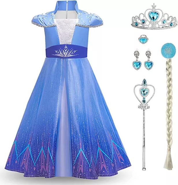 Kids Girls Princess Fancy Dress Up Elsa Cosplay Party Costume Outfit Cape Frozen