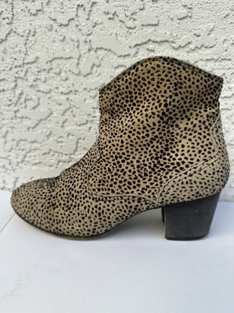 TOPSHOP WOMENS BLOCK Heel Ankle Boots Tan Animal Print Leather Bootie ...