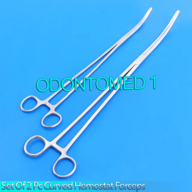 New 2pc Set 14" + 16" Curved Hemostat Forceps Locking Clamps Stainless Steel