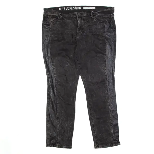 DKNY Lather Panel Jeans Black Denim Regular Skinny Acid Wash Womens W40 L30