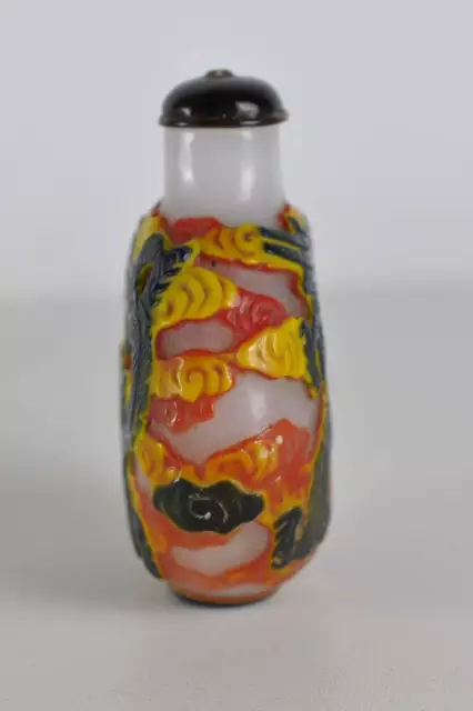 Antike Schnupftabakflasche snuff-bottle Glasflacon Drache Überfangglas China 3
