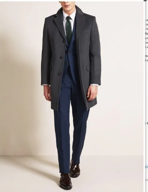 Moss Bros 1851 Tailored Fit Daper   Overcoat Wool Coat Jacket size 38S RRP £179 3