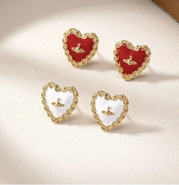 14K Gold Heart Shape Plated Stud Earring Orb Planet Saturn Fashion Jewellery