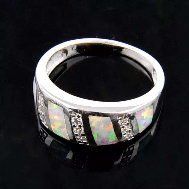 Woman Goegeous Shiny 925 Sterling Silver White Fire Opal Gems Wedding Ring Sz 8 2