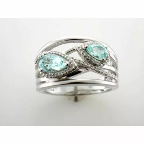 LeVian 14K White Gold Paraiba Tourmaline G-H SI1 Diamond 1.13 cts Ring Size 7