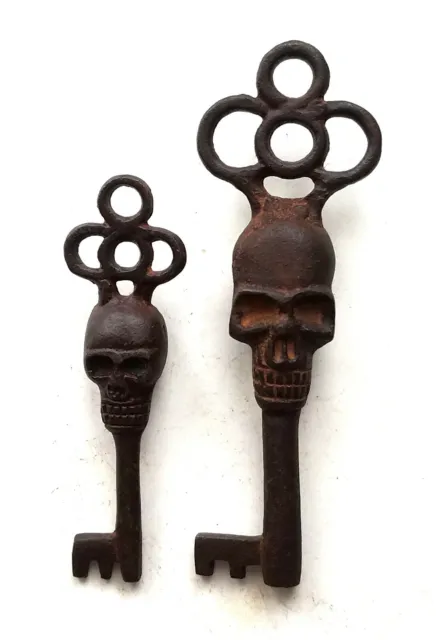 2 Victorian Skull Key Vintage Antique Style Cast Iron Skeleton Key