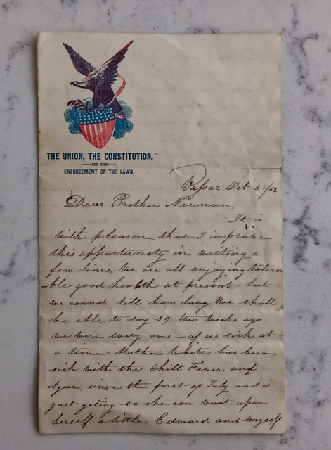 Antique 1863 Civil War Era Letter On Patriotic Letterhead - Not War Related