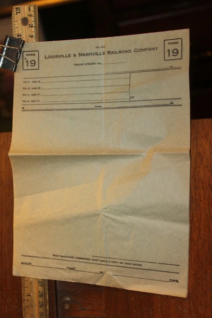 L&N Louisville Nashville Railroad Vintage Form 19