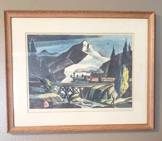 Dale Nichols 1950, LOGGING TRAIN (WRECK OF THE OL' 97), Signed Lithograph Dale Nichols 1950, LOGGING TRAIN (WRECK OF THE OL' 97), Signed Lithograph